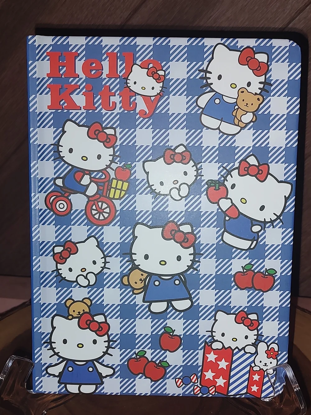 New!Hello Kitty Blue Plaid Notebook with Red Accents